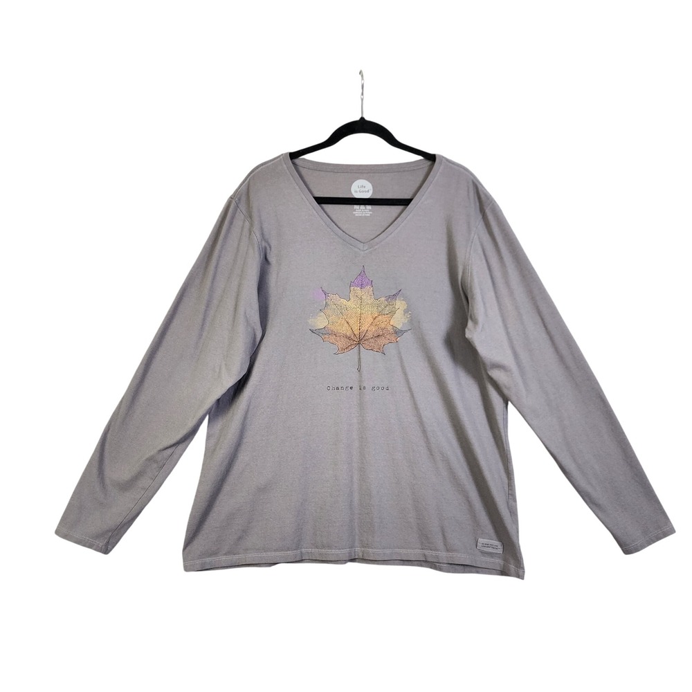 Life Is Good Womens Maple Leaf Change is Good Long Sleeve Crusher Vee Size XXL